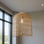 Gold Four Light Rattan Dimmable Chandelier With Gold Shades