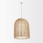 Gold Four Light Rattan Dimmable Chandelier With Gold Shades