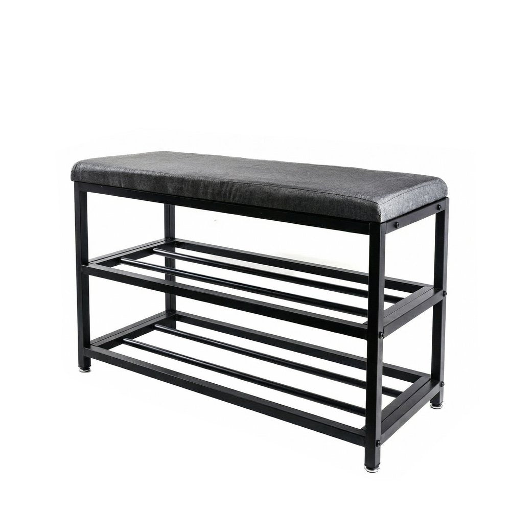 Black Six Pair MetalShoe Storage Bench