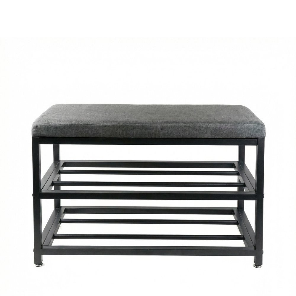 Black Six Pair MetalShoe Storage Bench