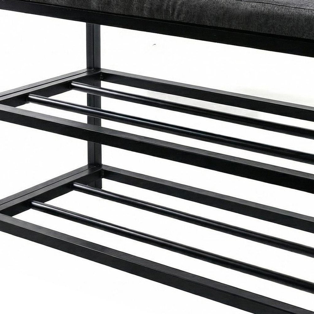 Black Six Pair MetalShoe Storage Bench