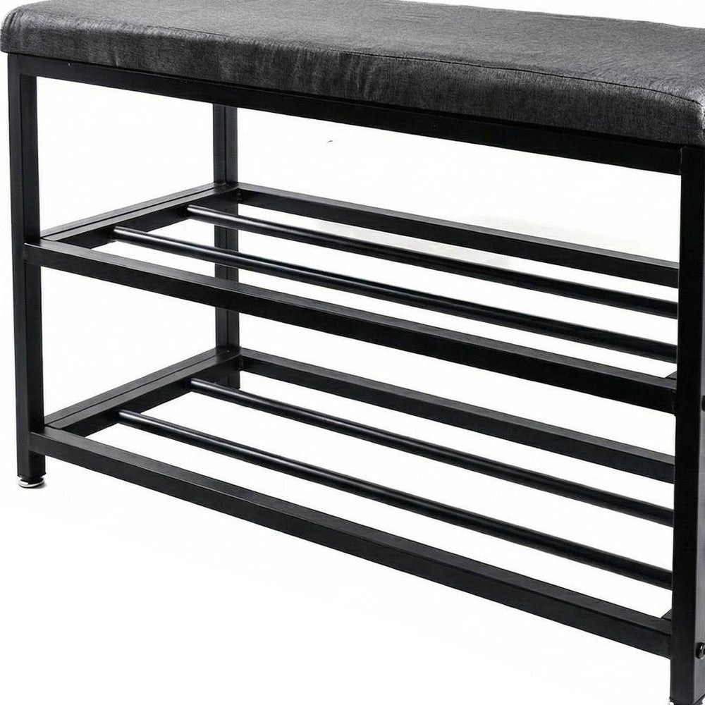 Black Six Pair MetalShoe Storage Bench