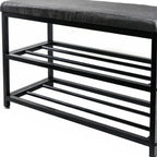Black Six Pair MetalShoe Storage Bench