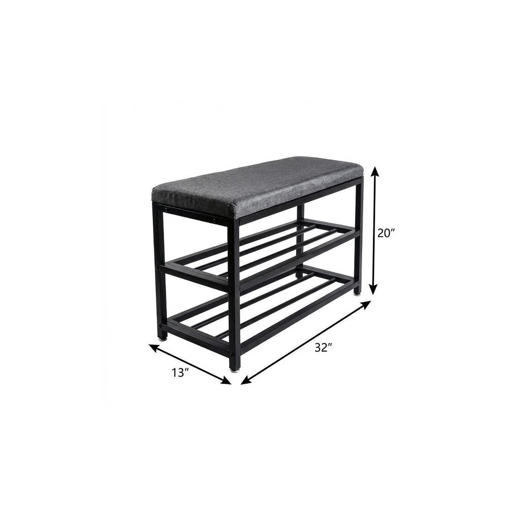 Black Six Pair MetalShoe Storage Bench