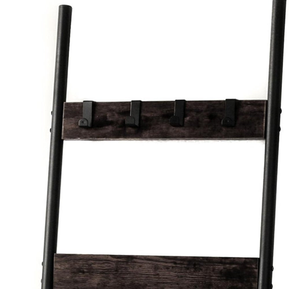 63" Black Metal Blanket Ladder With Magazine Storage