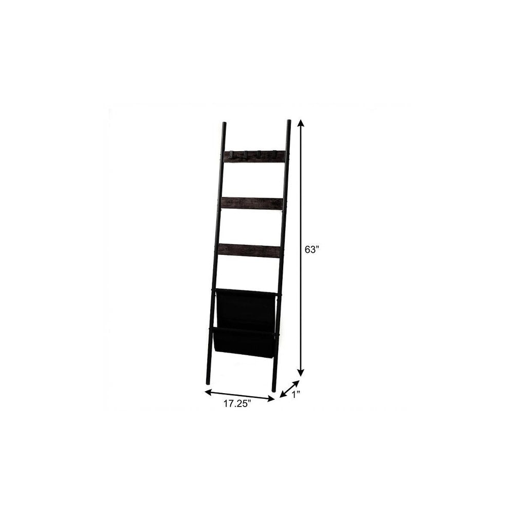 63" Black Metal Blanket Ladder With Magazine Storage