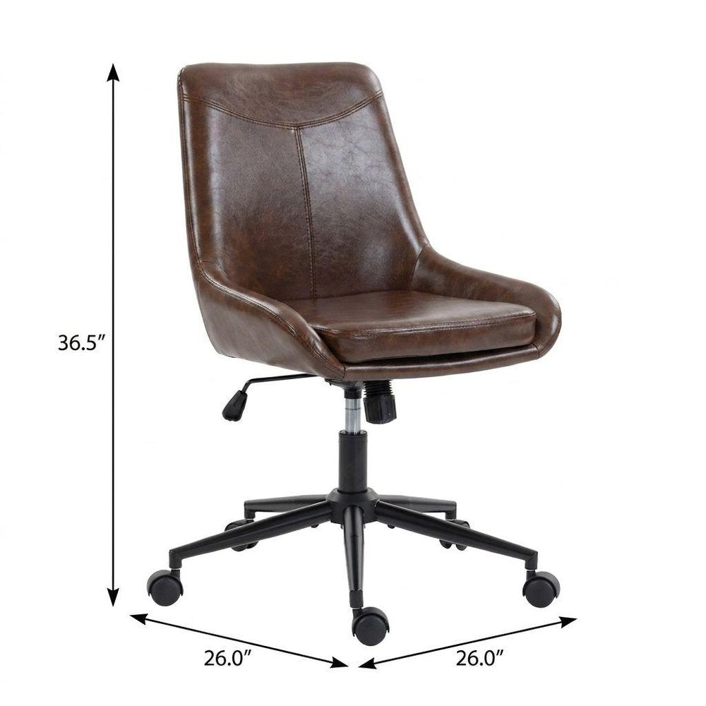 Dark Brown and Black Adjustable Height Swivel Rolling Office Chair