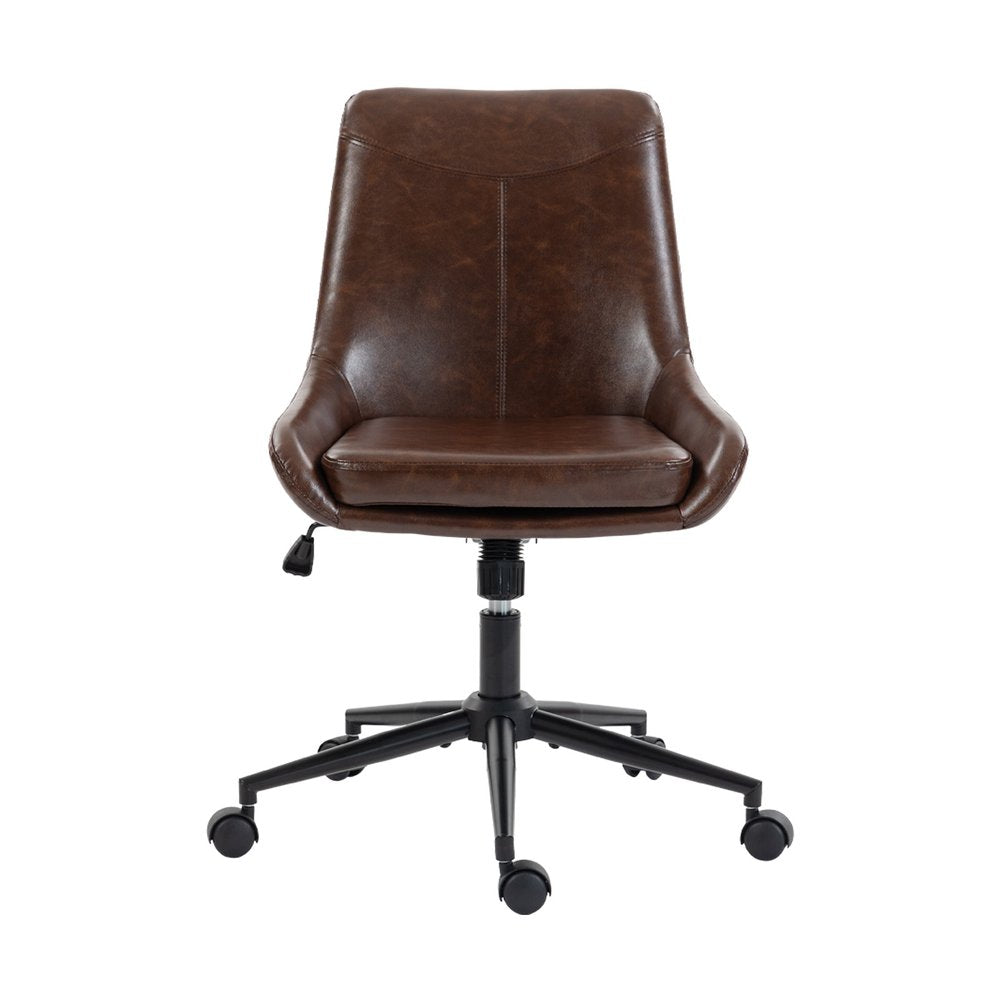 Dark Brown and Black Adjustable Height Swivel Rolling Office Chair