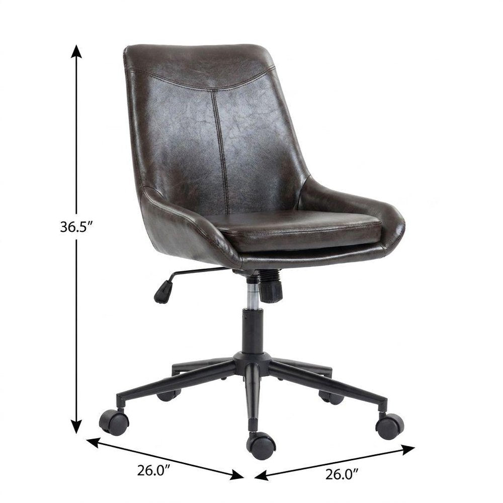 Dark Brown and Black Adjustable Height Swivel Rolling Office Chair