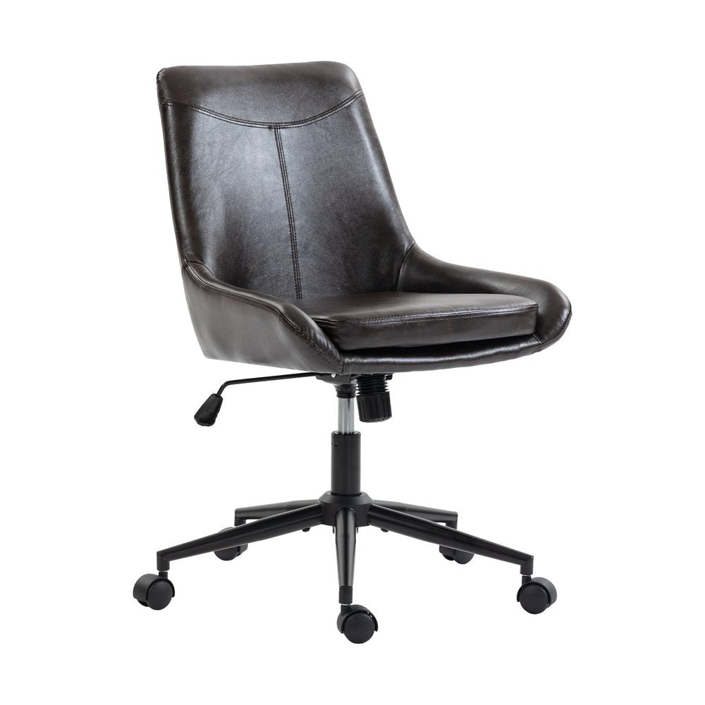 Dark Brown and Black Adjustable Height Swivel Rolling Office Chair