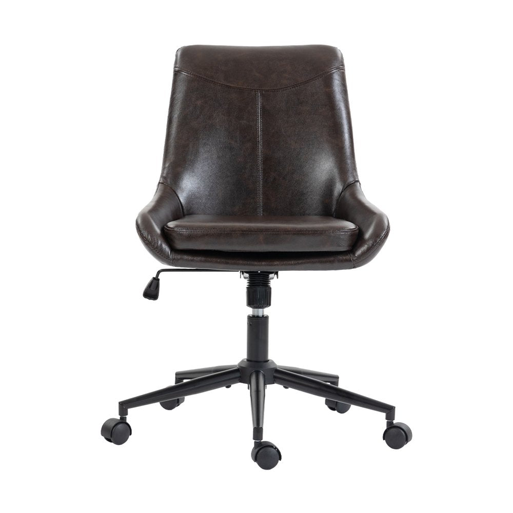 Dark Brown and Black Adjustable Height Swivel Rolling Office Chair