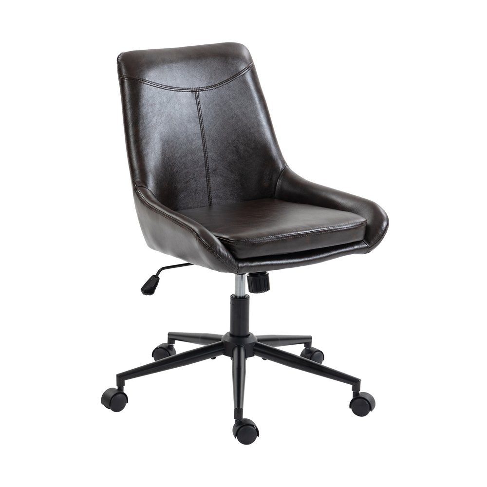Dark Brown and Black Adjustable Height Swivel Rolling Office Chair