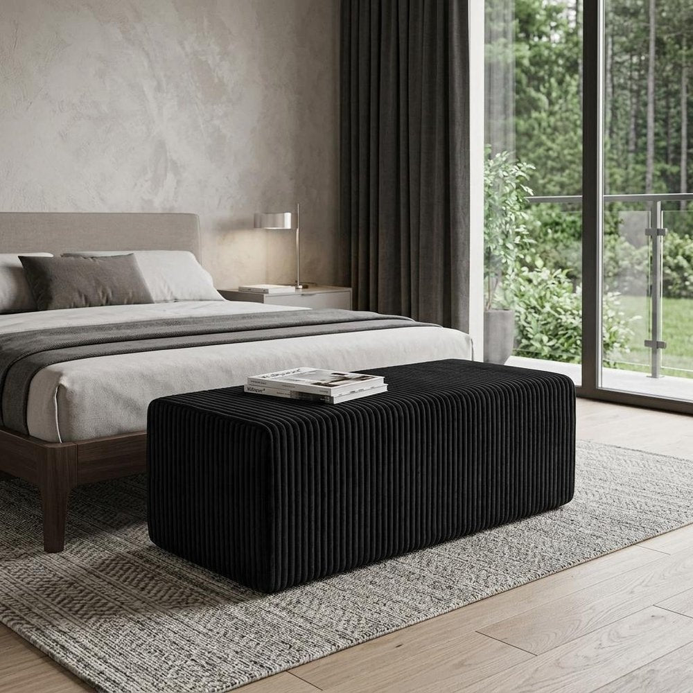 51" Black Corduroy Ottoman