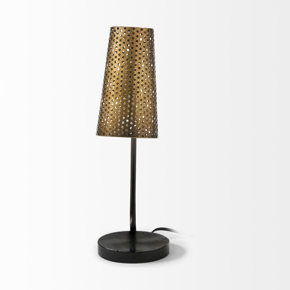 22" Black Metal Pierced Novelty Table Lamp With Cylinder Shade