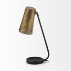 22" Black Metal Pierced Novelty Table Lamp With Cylinder Shade