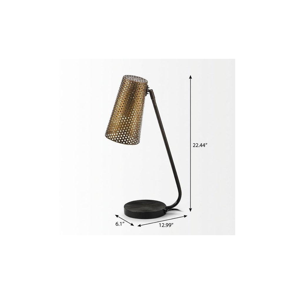 22" Black Metal Pierced Novelty Table Lamp With Cylinder Shade