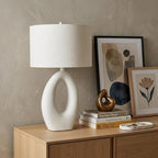 31" White Novelty Table Lamp With Drum Shade