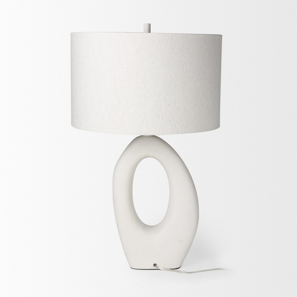 31" White Novelty Table Lamp With Drum Shade