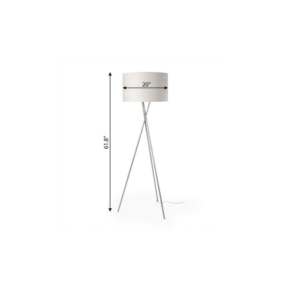 62" Beige Metal Tripod Floor Lamp With Beige Fabric Drum Shade