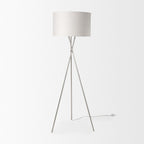 62" Beige Metal Tripod Floor Lamp With Beige Fabric Drum Shade