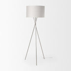 62" Beige Metal Tripod Floor Lamp With Beige Fabric Drum Shade