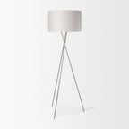62" Beige Metal Tripod Floor Lamp With Beige Fabric Drum Shade