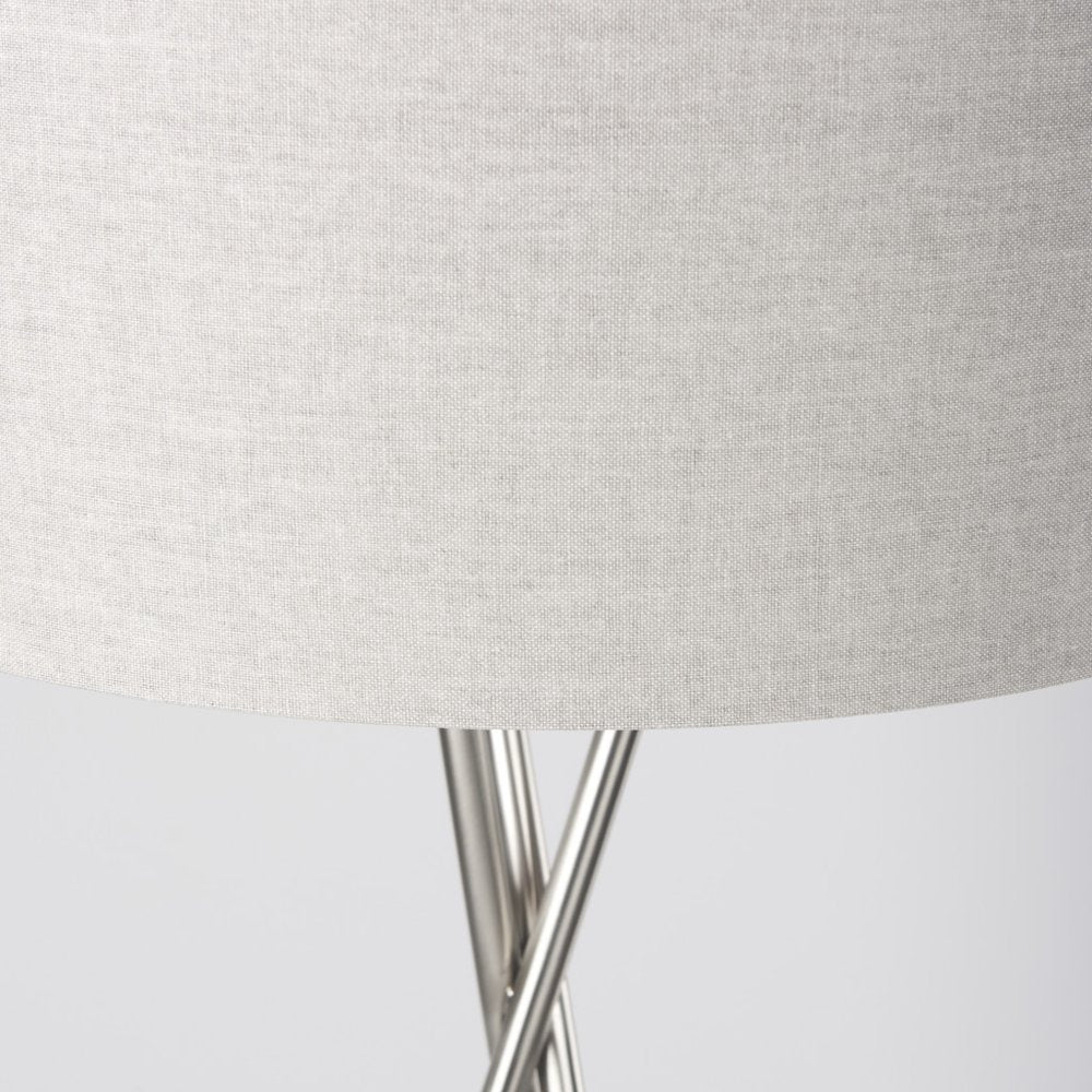 62" Beige Metal Tripod Floor Lamp With Beige Fabric Drum Shade