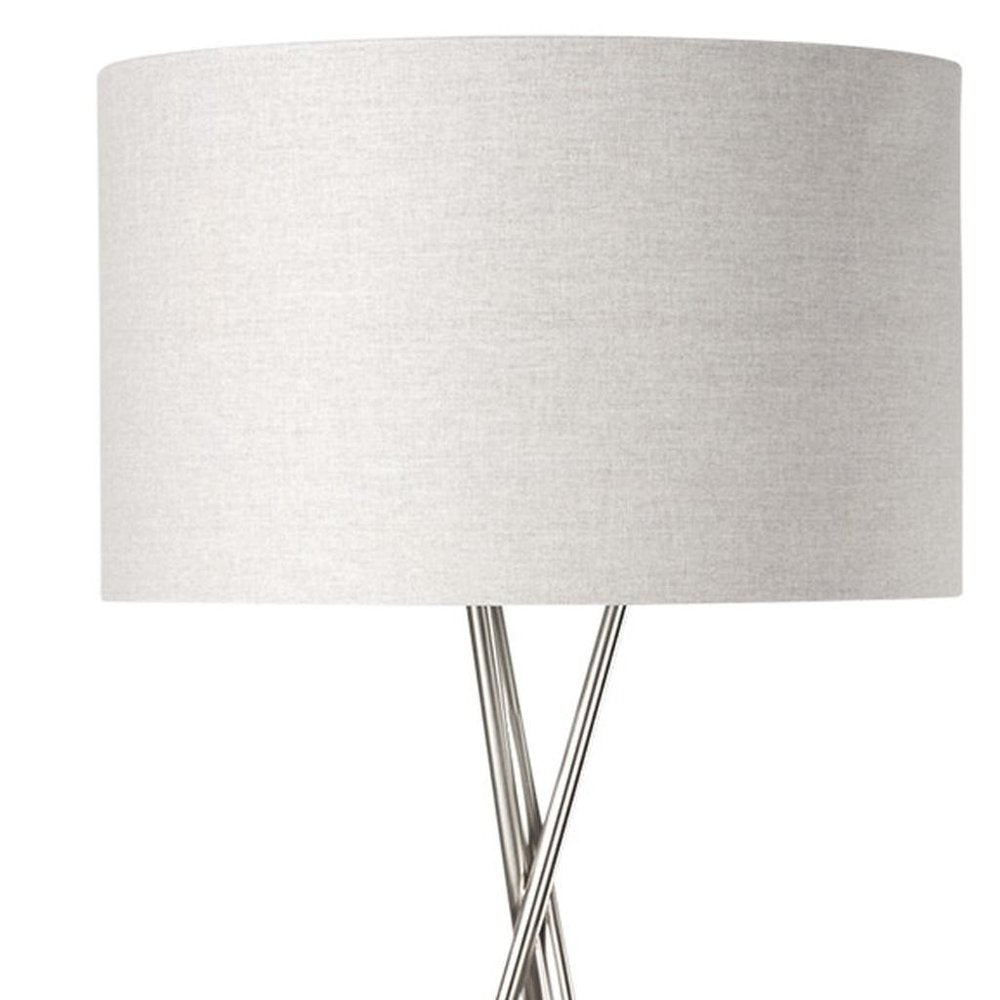 62" Beige Metal Tripod Floor Lamp With Beige Fabric Drum Shade