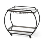 19" Black and Gunmetal Glass and Metal Rolling Kitchen Cart With Storage