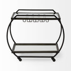 19" Black and Gunmetal Glass and Metal Rolling Kitchen Cart With Storage