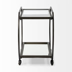 19" Black and Gunmetal Glass and Metal Rolling Kitchen Cart With Storage