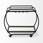 19" Black and Gunmetal Glass and Metal Rolling Kitchen Cart With Storage