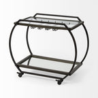 19" Black and Gunmetal Glass and Metal Rolling Kitchen Cart With Storage