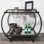 19" Black and Gunmetal Glass and Metal Rolling Kitchen Cart With Storage