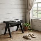 22" Black Solid Wood and Cane Bench
