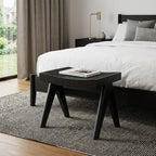 22" Black Solid Wood and Cane Bench