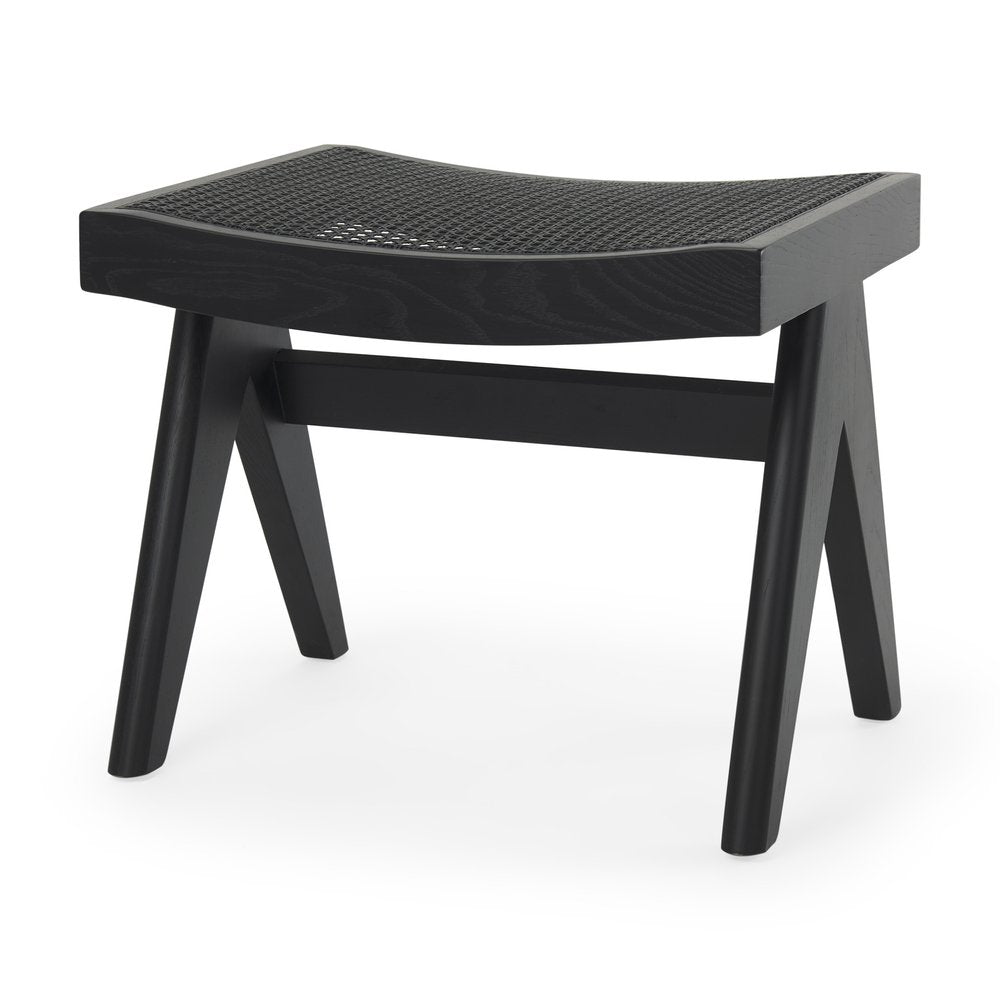 22" Black Solid Wood and Cane Bench