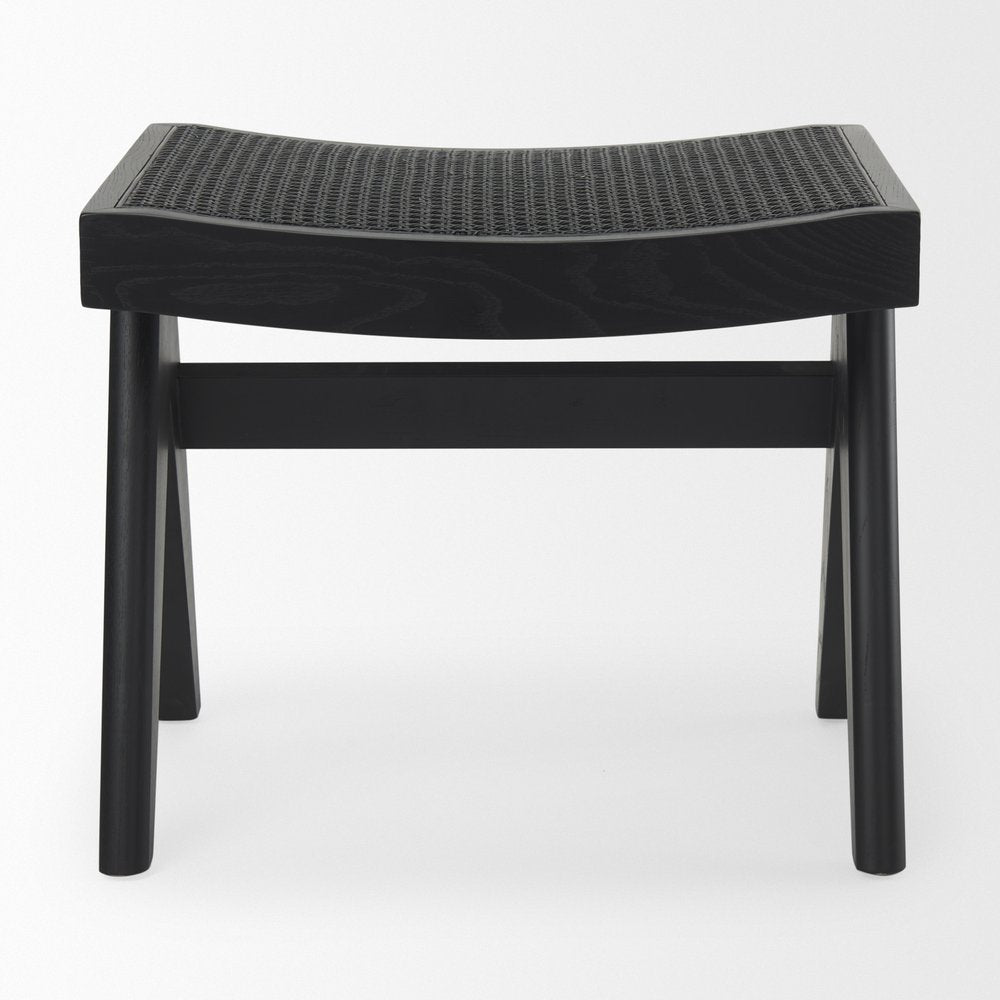 22" Black Solid Wood and Cane Bench