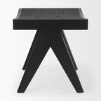 22" Black Solid Wood and Cane Bench