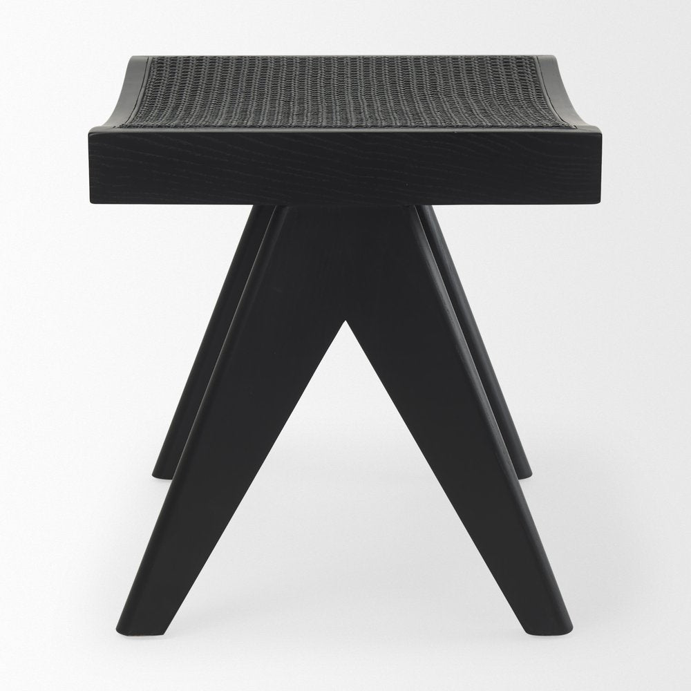 22" Black Solid Wood and Cane Bench