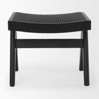 22" Black Solid Wood and Cane Bench