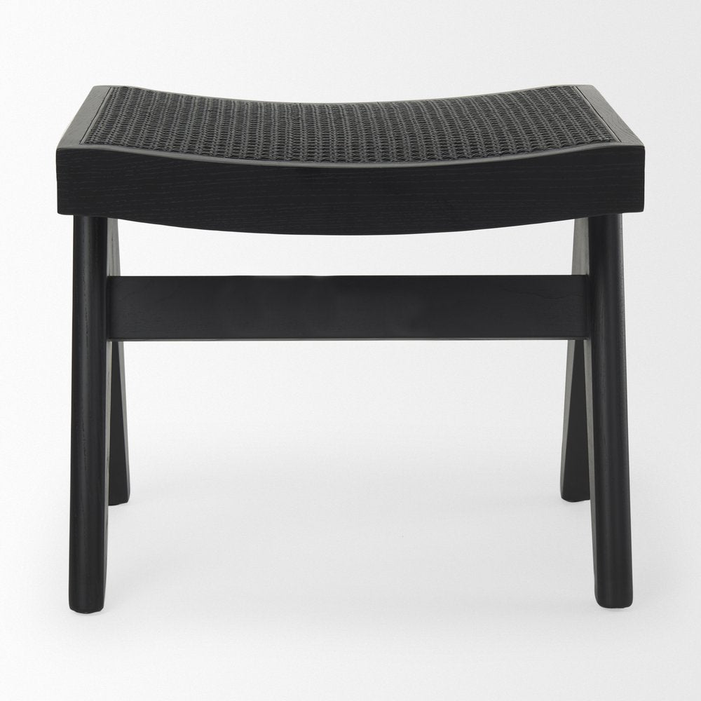 22" Black Solid Wood and Cane Bench