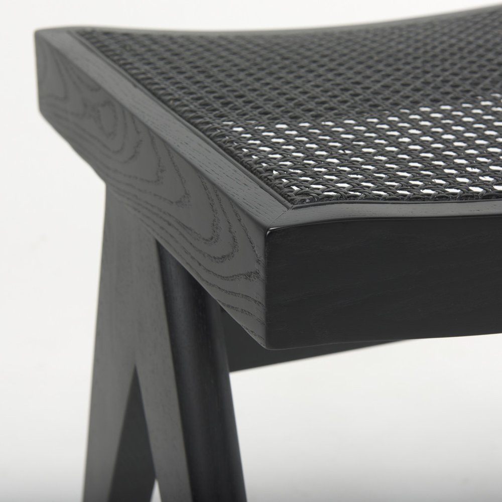 22" Black Solid Wood and Cane Bench
