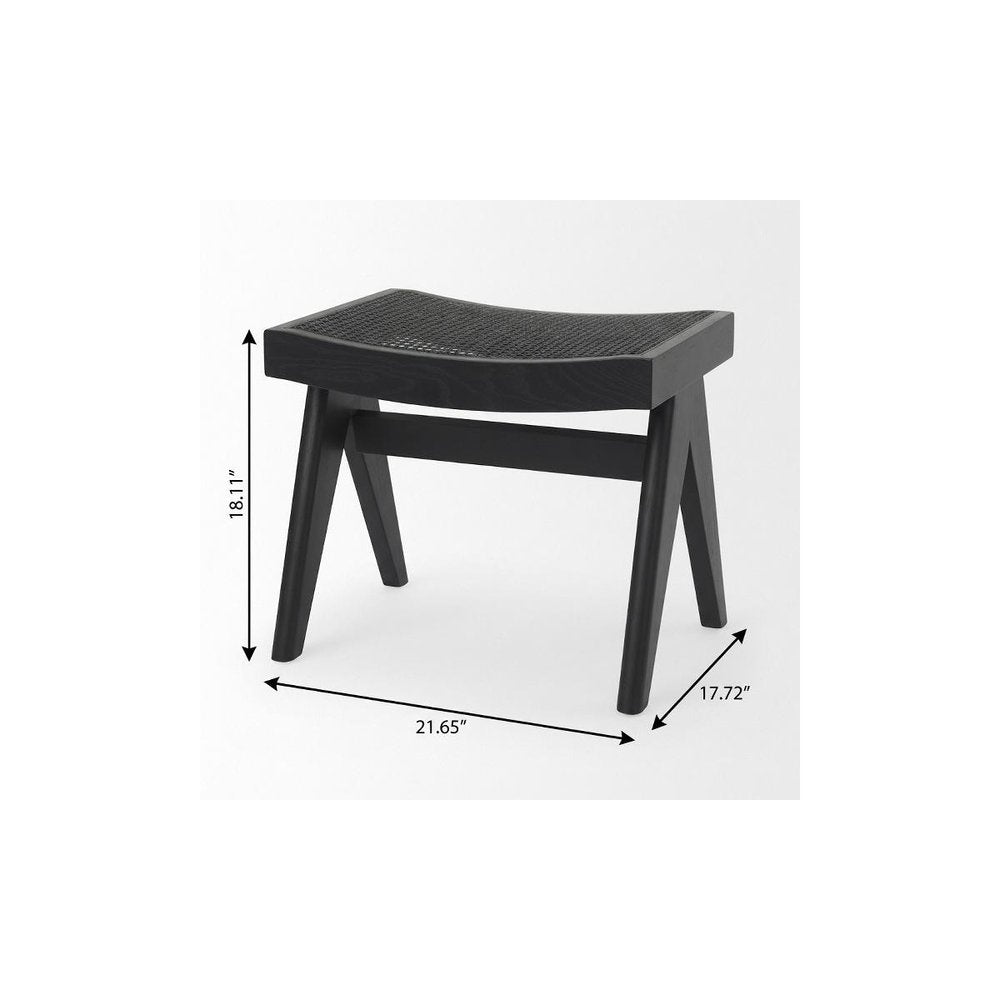 22" Black Solid Wood and Cane Bench