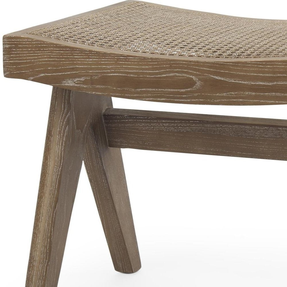 22" Black Solid Wood and Cane Bench