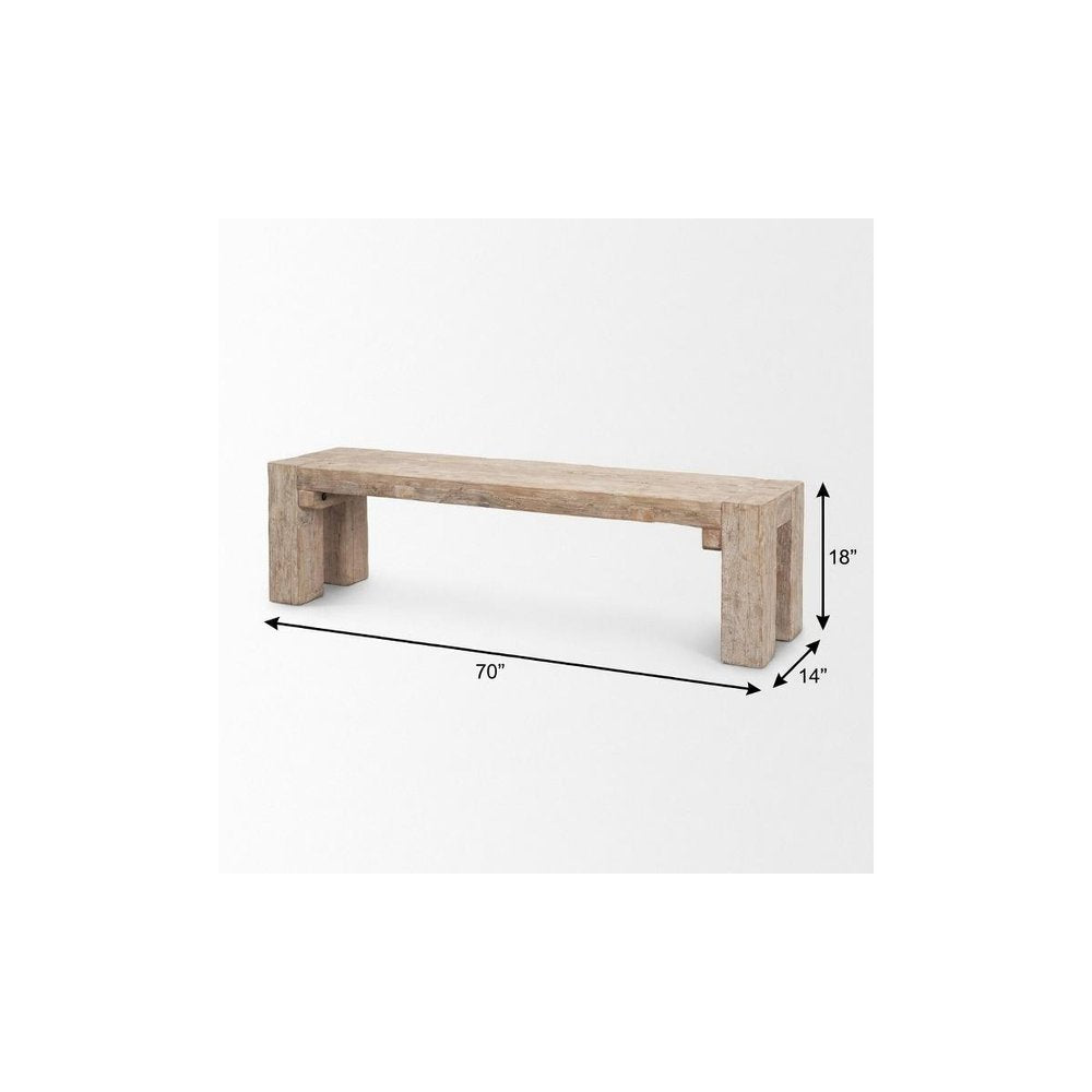 70" Natural Wood Distressed Dining Bench