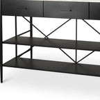 34" White and Black Marble and Metal Kitchen Island With Storage