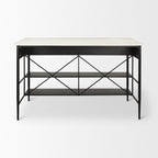 34" White and Black Marble and Metal Kitchen Island With Storage