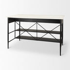 34" White and Black Marble and Metal Kitchen Island With Storage