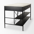 34" White and Black Marble and Metal Kitchen Island With Storage